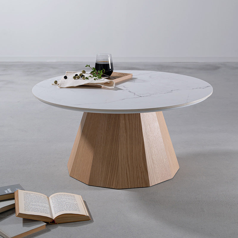 セラミック天板と多角形の脚を組み合わせた 円形リビングテーブル 丸テーブル