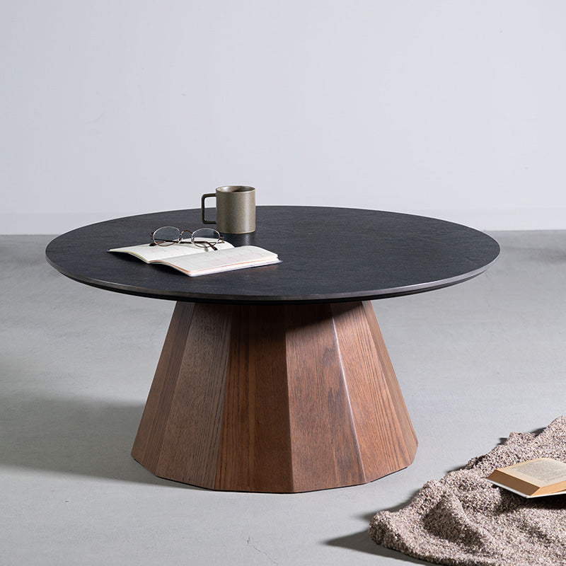 セラミック天板と多角形の脚を組み合わせた 円形リビングテーブル 丸テーブル