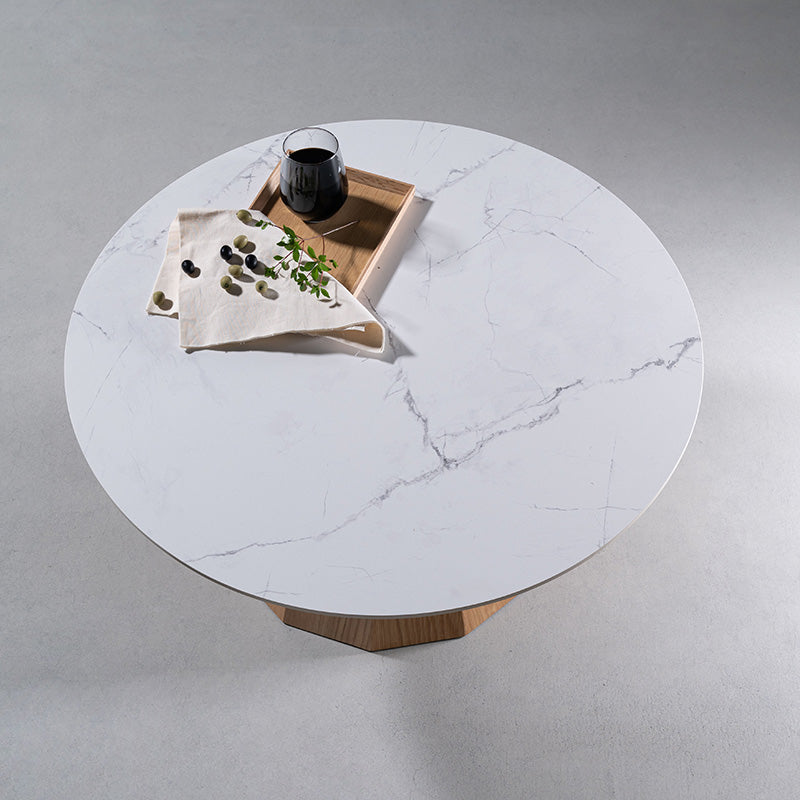 セラミック天板と多角形の脚を組み合わせた 円形リビングテーブル 丸テーブル