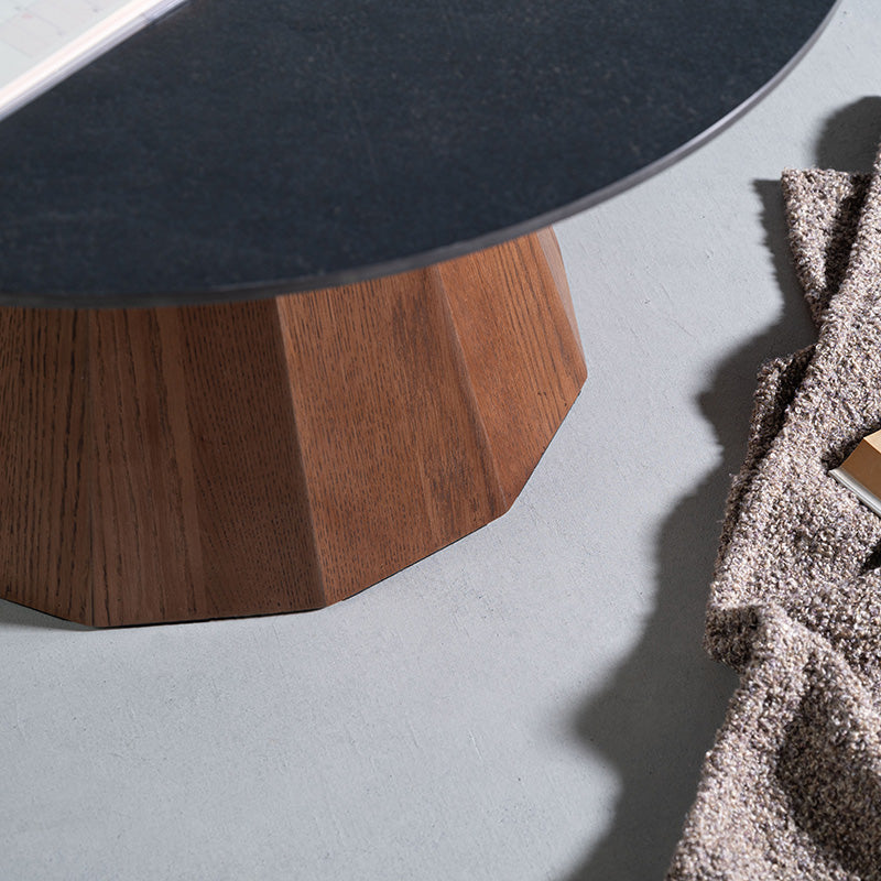 セラミック天板と多角形の脚を組み合わせた 円形リビングテーブル 丸テーブル