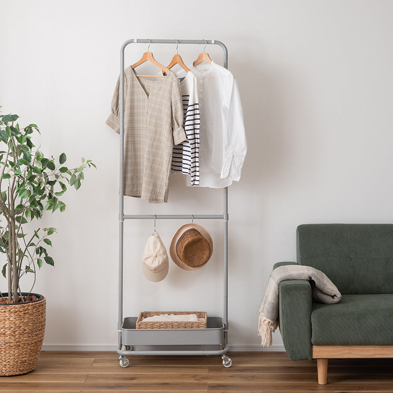 シンプルデザインで場所を選ばないハンガーワゴン(ボックス1段タイプ)