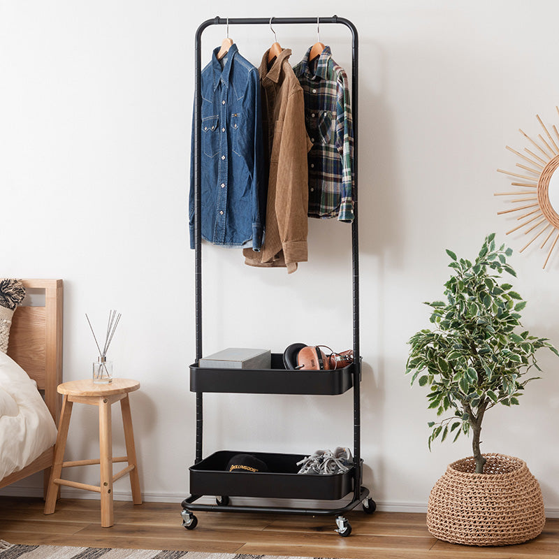 シンプルデザインで場所を選ばないハンガーワゴン(ボックス2段タイプ)