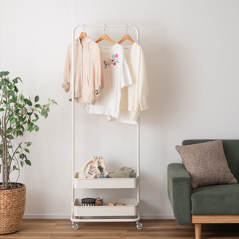 シンプルデザインで場所を選ばないハンガーワゴン(ボックス2段タイプ)