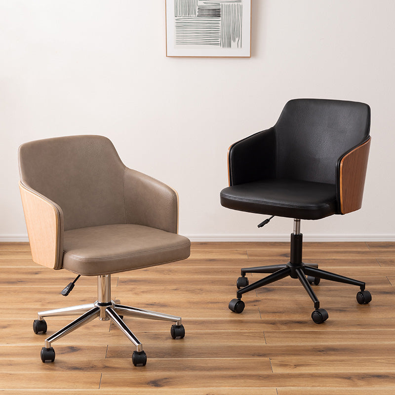 ソフトレザー×木目調のデスクチェア オフィスチェア