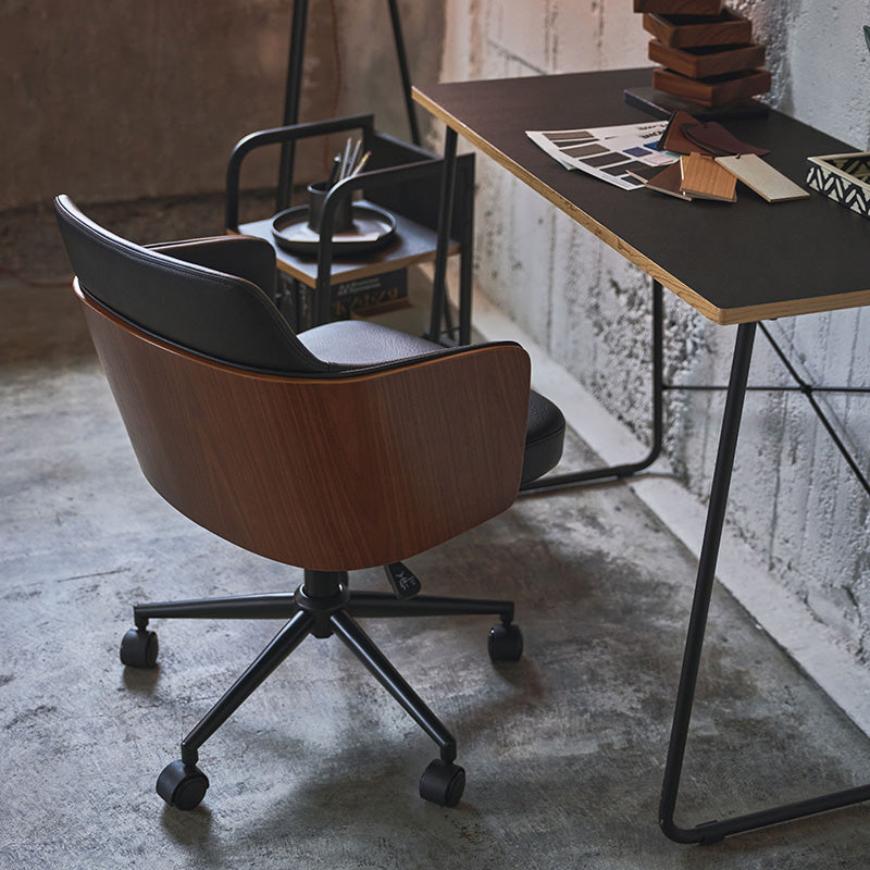 ソフトレザー×木目調のデスクチェア オフィスチェア