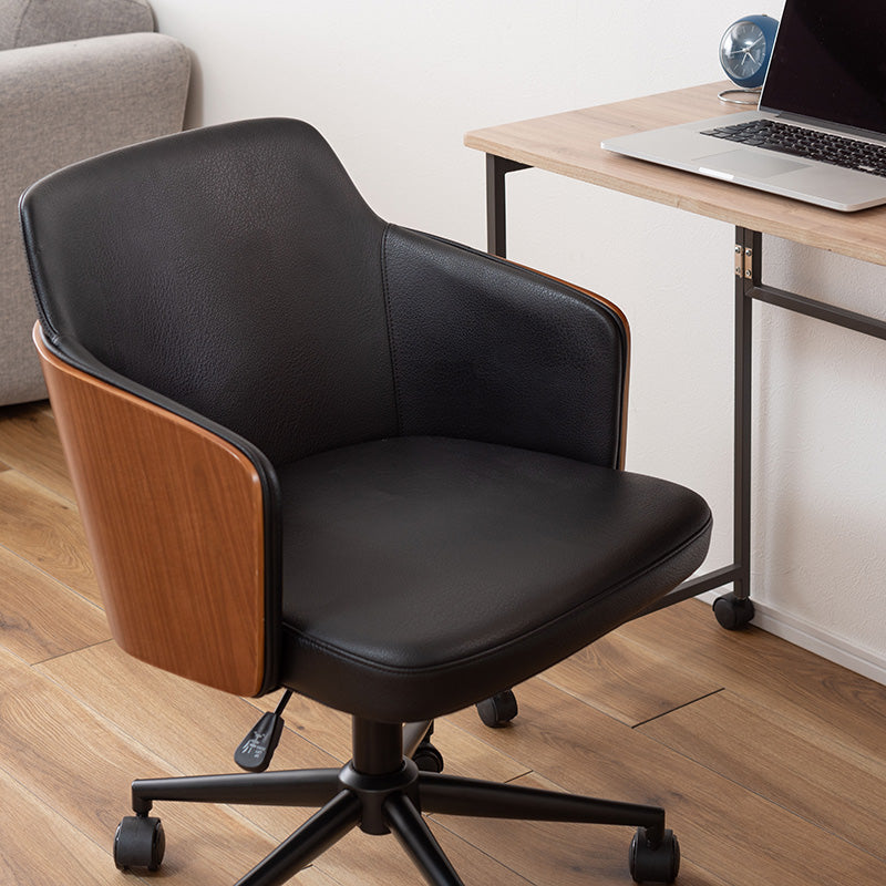 ソフトレザー×木目調のデスクチェア オフィスチェア