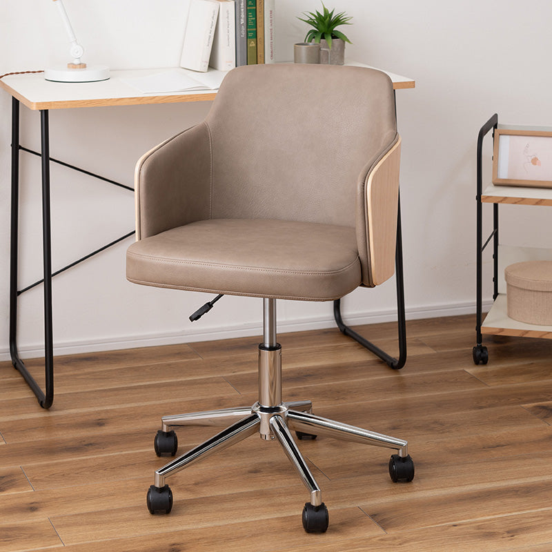 ソフトレザー×木目調のデスクチェア オフィスチェア