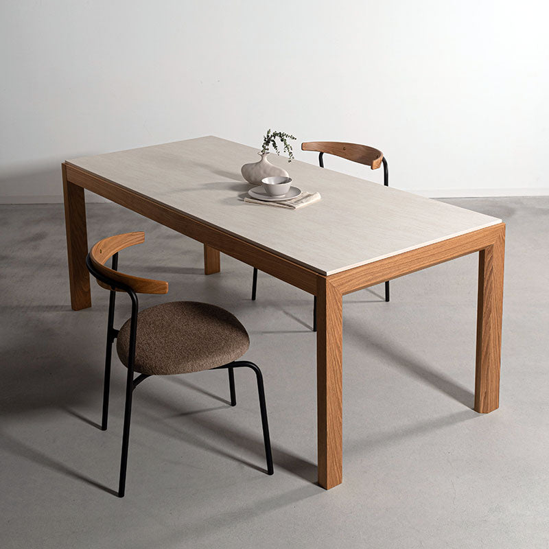 【開梱設置配送】ダイニングテーブル オークの木目を活かしたフレームと石目調の天板