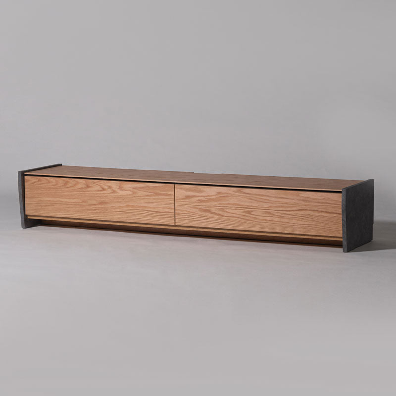 【開梱設置配送】天然木の木目を活かした本体、側面には石目調のデザインを施したローボード