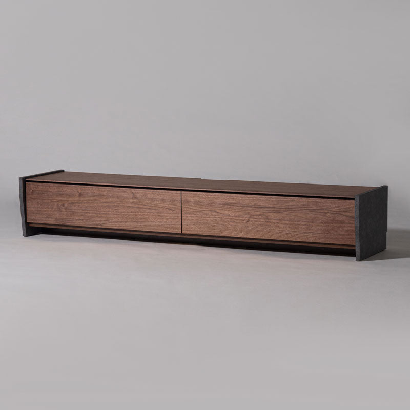 【開梱設置配送】天然木の木目を活かした本体、側面には石目調のデザインを施したローボード