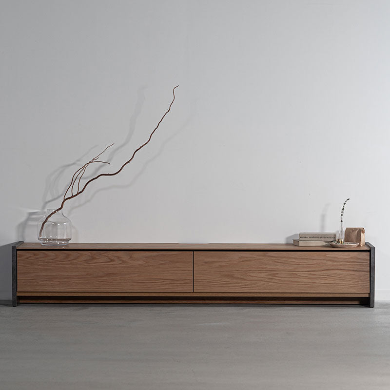 【開梱設置配送】天然木の木目を活かした本体、側面には石目調のデザインを施したローボード