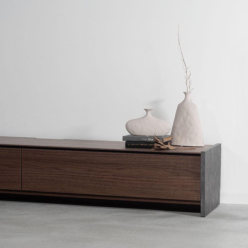 【開梱設置配送】天然木の木目を活かした本体、側面には石目調のデザインを施したローボード