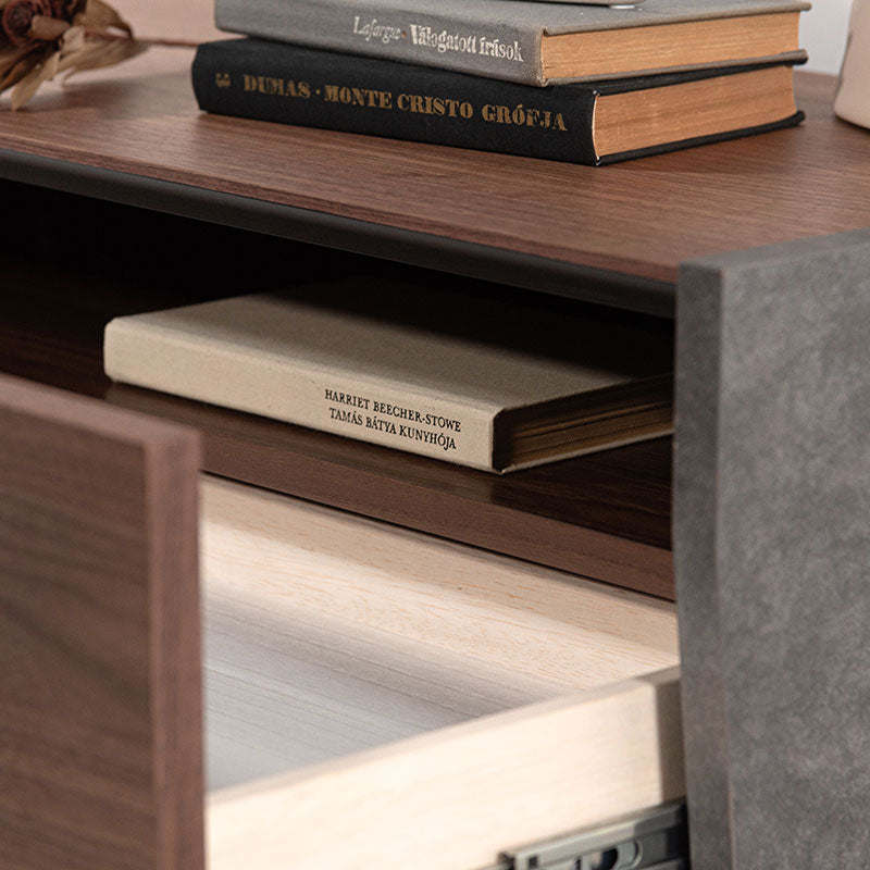 【開梱設置配送】天然木の木目を活かした本体、側面には石目調のデザインを施したローボード