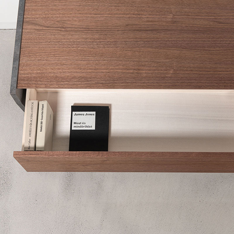 【開梱設置配送】天然木の木目を活かした本体、側面には石目調のデザインを施したローボード