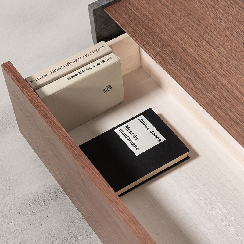 【開梱設置配送】天然木の木目を活かした本体、側面には石目調のデザインを施したローボード