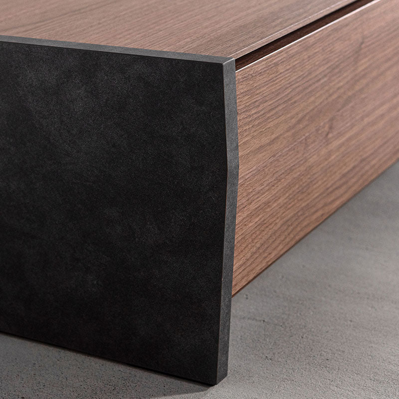 【開梱設置配送】天然木の木目を活かした本体、側面には石目調のデザインを施したローボード