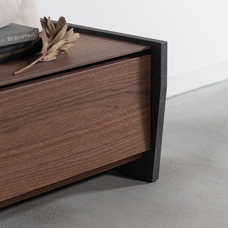 【開梱設置配送】天然木の木目を活かした本体、側面には石目調のデザインを施したローボード