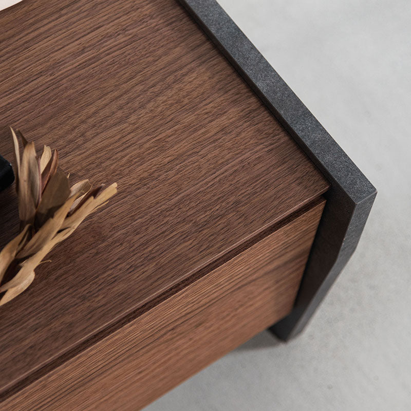 【開梱設置配送】天然木の木目を活かした本体、側面には石目調のデザインを施したローボード