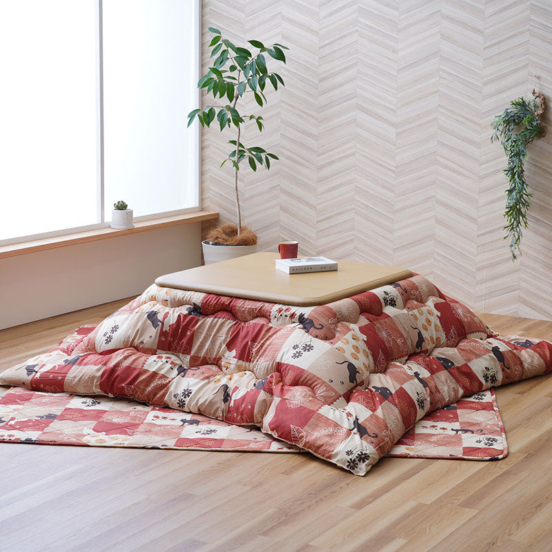 【掛敷セット】和と北欧柄をミックスさせたネコ柄のこたつ掛け布団と敷き布団2点セット