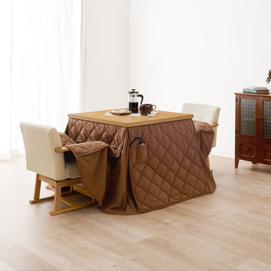 ダイニングテーブル・チェア・こたつ布団4点セット 幅80cm 高さ6段階調節