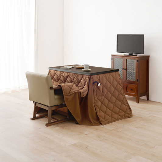 ダイニングテーブル・チェア・こたつ布団3点セット 幅90cm 高さ6段階調節