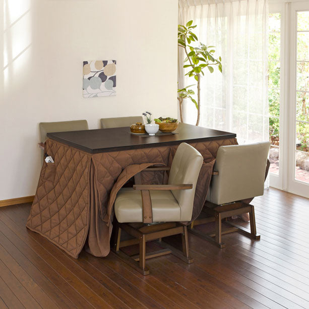 ダイニングテーブル・チェア・こたつ布団6点セット 幅135cm 高さ6段階調節