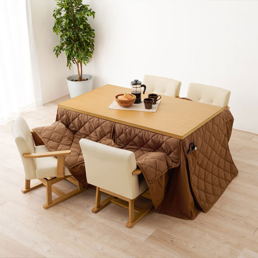 ダイニングテーブル・チェア・こたつ布団6点セット 幅135cm 高さ6段階調節