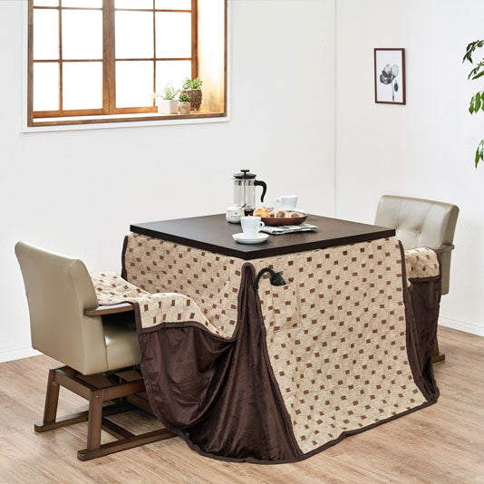 ダイニングテーブル・チェア・こたつ布団4点セット 幅80cm 高さ6段階調節