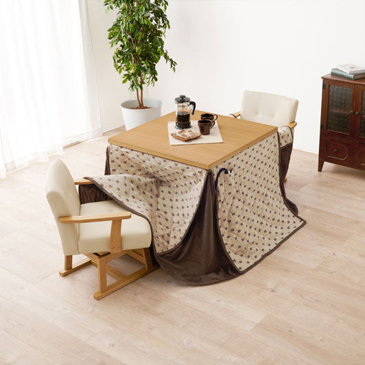 ダイニングテーブル・チェア・こたつ布団4点セット 幅80cm 高さ6段階調節