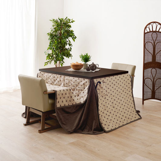 ダイニングテーブル・チェア・こたつ布団4点セット 幅105cm 高さ6段階調節