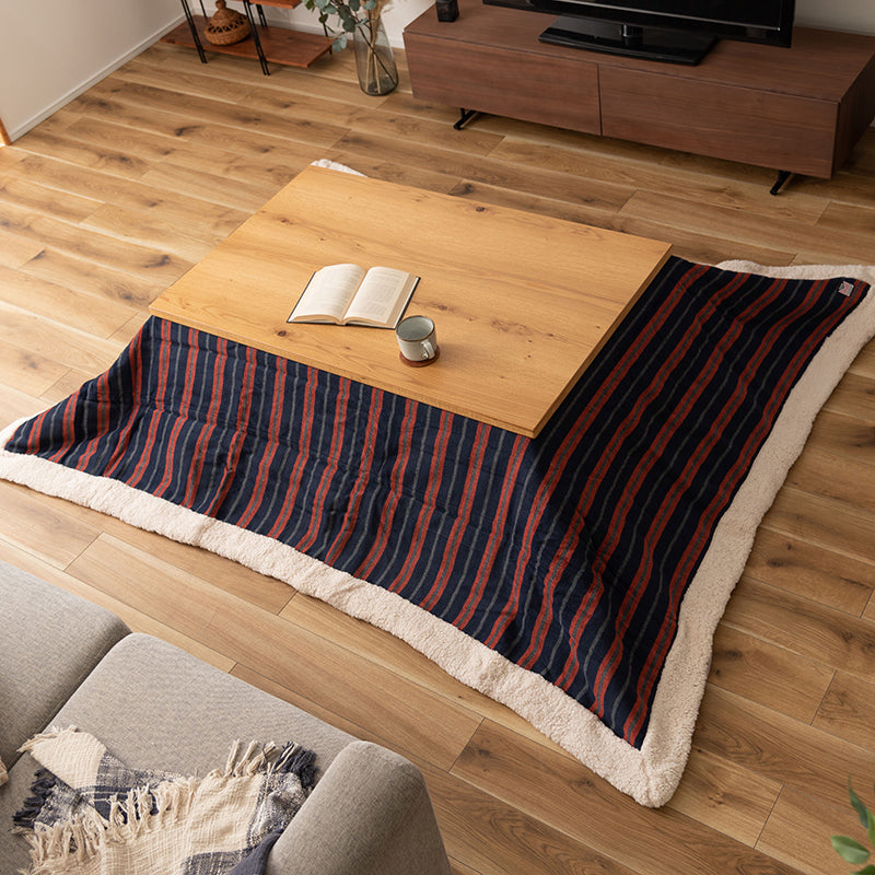 薄掛けこたつ布団 長方形 もこもこシープボアで熱を逃がさない 3色ストライプがおしゃれな高保温タイプ