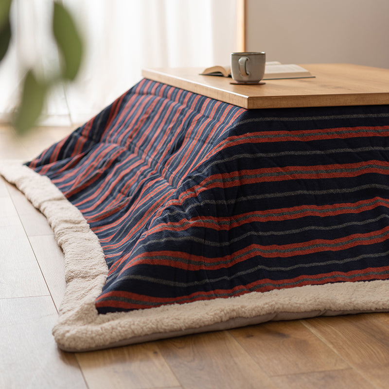 薄掛けこたつ布団 長方形 もこもこシープボアで熱を逃がさない 3色ストライプがおしゃれな高保温タイプ