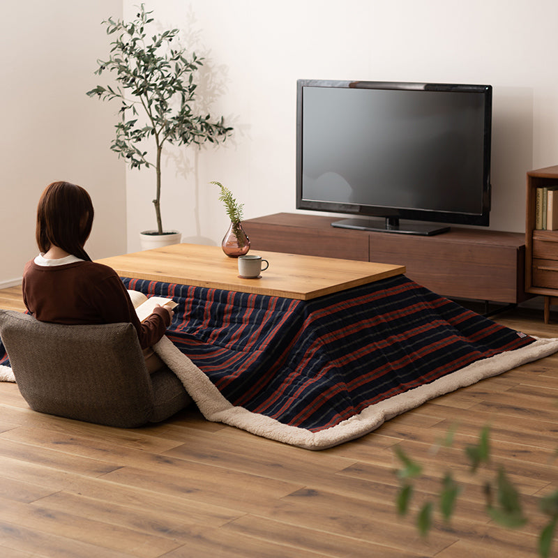 薄掛けこたつ布団 長方形 もこもこシープボアで熱を逃がさない 3色ストライプがおしゃれな高保温タイプ
