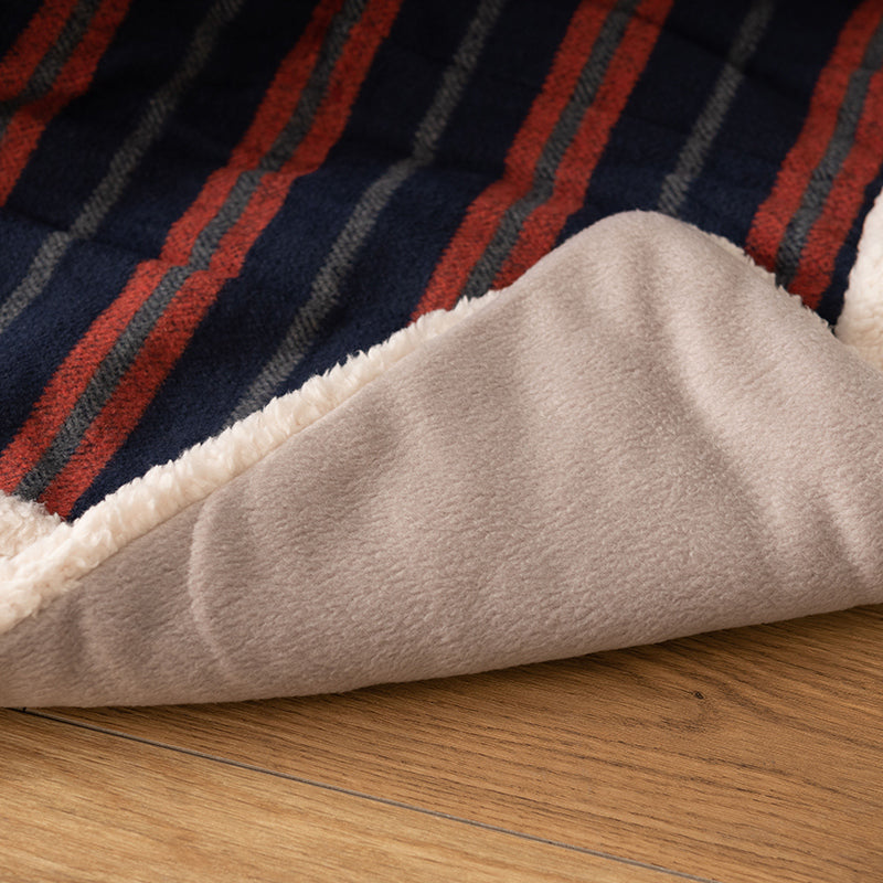 薄掛けこたつ布団 長方形 もこもこシープボアで熱を逃がさない 3色ストライプがおしゃれな高保温タイプ