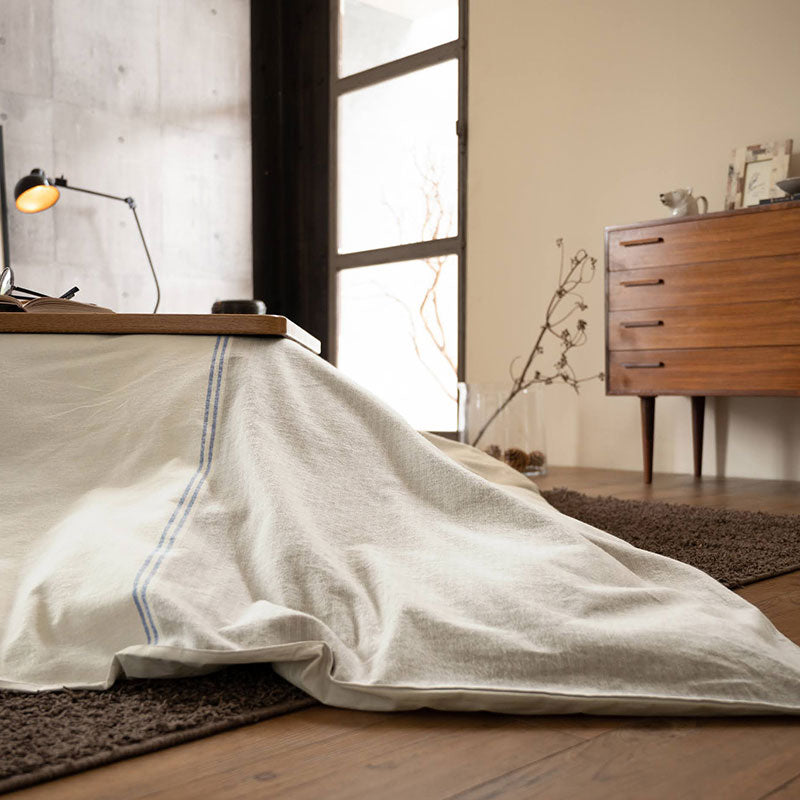 上品なストーン系にブルーが効いた先染めフランネルボーダーこたつ布団カバー レヴィ【Fab the Home】