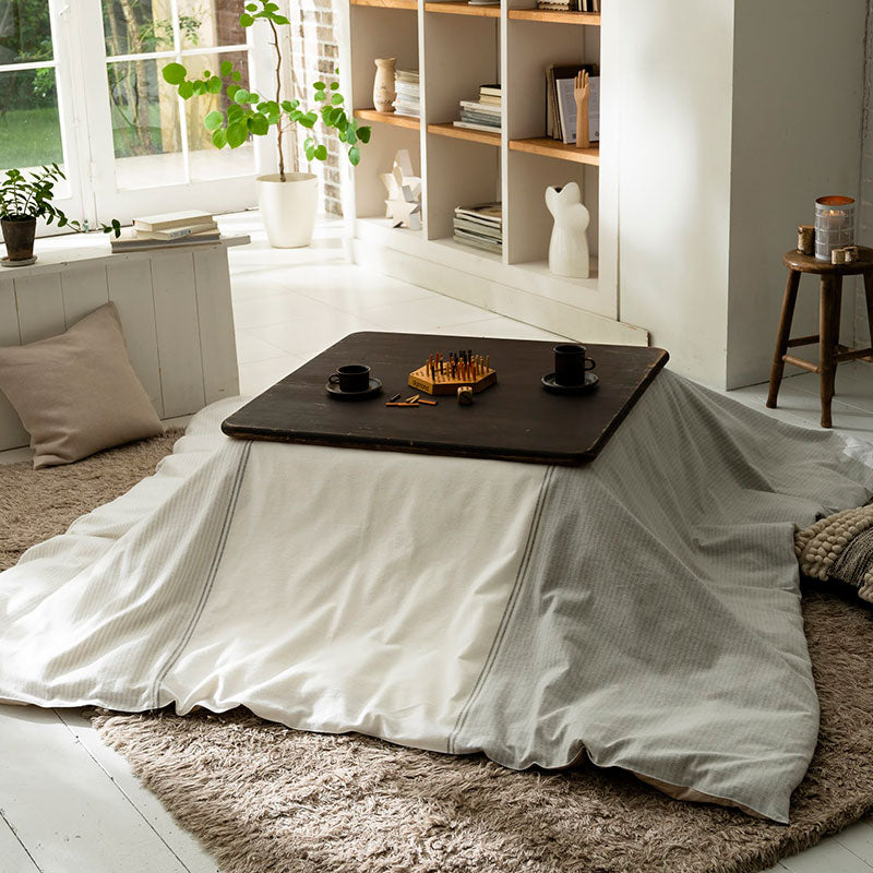 上品なストーン系にブルーが効いた先染めフランネルボーダーこたつ布団カバー レヴィ【Fab the Home】