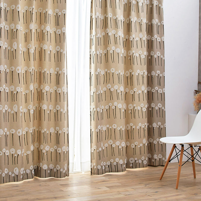 【サイズオーダー】一つ一つの形が異なる植物のボーダーデザイン遮光3級カーテン 1枚入り