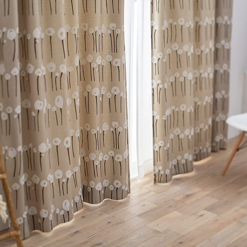 【サイズオーダー】一つ一つの形が異なる植物のボーダーデザイン遮光3級カーテン 1枚入り