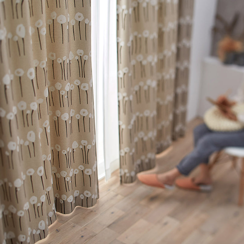 【サイズオーダー】一つ一つの形が異なる植物のボーダーデザイン遮光3級カーテン 1枚入り