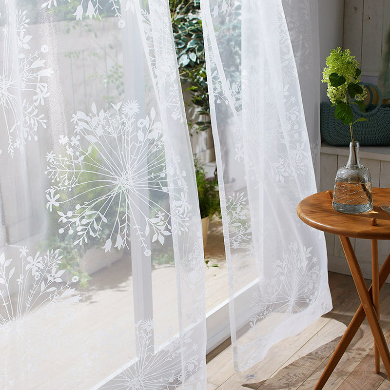 【サイズオーダー】シルエットの植物を大胆にオパールプリントで表現した美しいレースカーテン 1枚入り