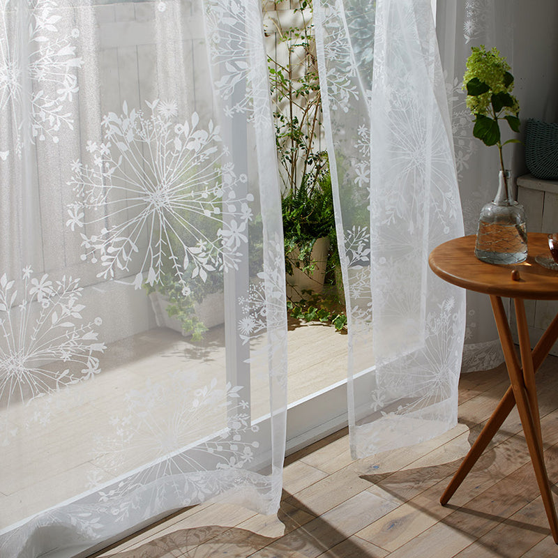 【サイズオーダー】シルエットの植物を大胆にオパールプリントで表現した美しいレースカーテン 1枚入り