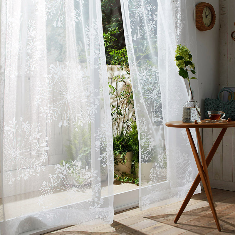 【サイズオーダー】シルエットの植物を大胆にオパールプリントで表現した美しいレースカーテン 1枚入り