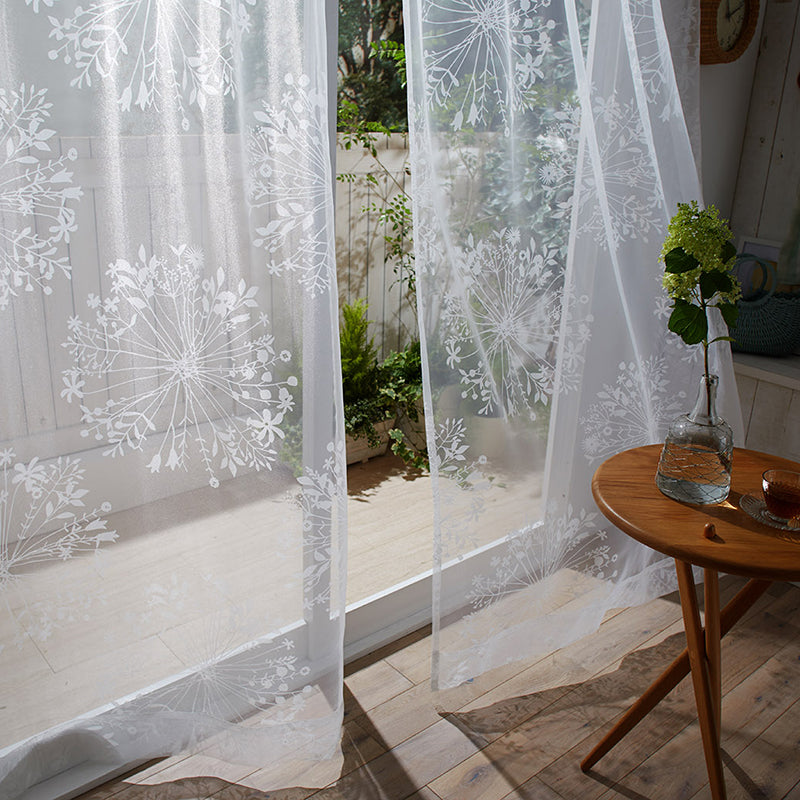 【サイズオーダー】シルエットの植物を大胆にオパールプリントで表現した美しいレースカーテン 1枚入り