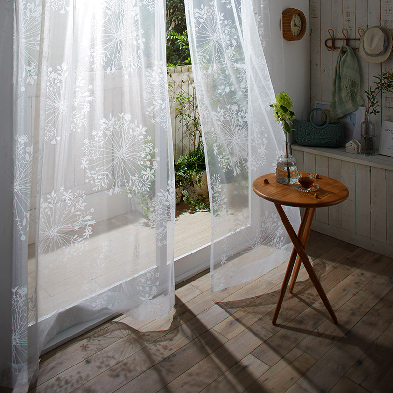 【サイズオーダー】シルエットの植物を大胆にオパールプリントで表現した美しいレースカーテン 1枚入り