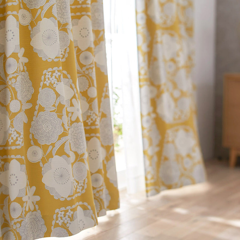 【サイズオーダー】大小の花が集まった北欧デザイン遮光カーテン 1枚入り