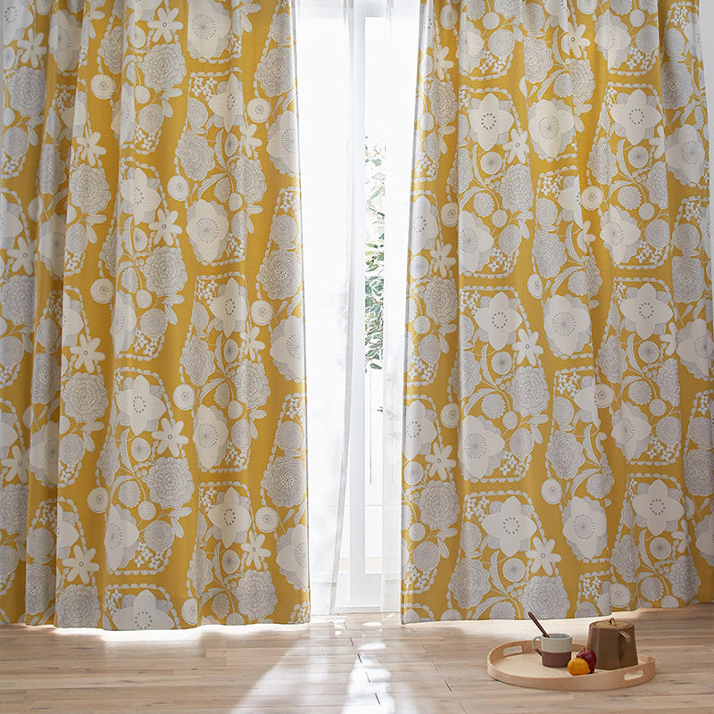 【サイズオーダー】大小の花が集まった北欧デザイン遮光カーテン 1枚入り