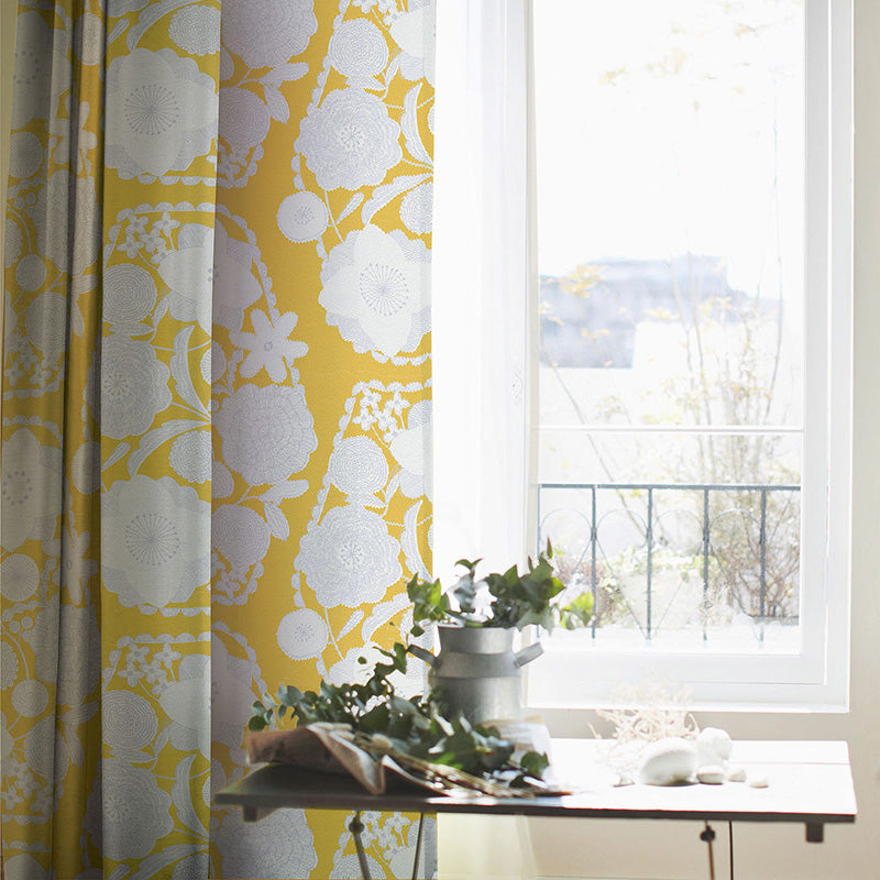 【サイズオーダー】大小の花が集まった北欧デザイン遮光カーテン 1枚入り