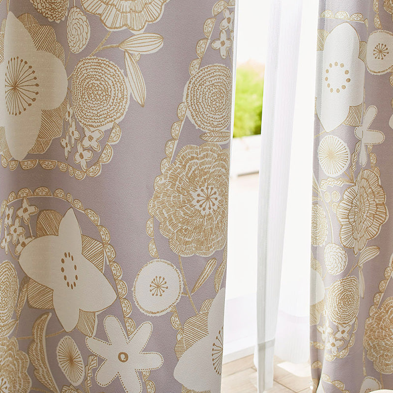 【サイズオーダー】大小の花が集まった北欧デザイン遮光カーテン 1枚入り