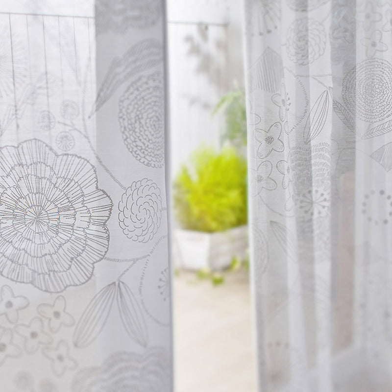 【サイズオーダー】大小の花が集まった北欧デザインレースカーテン 1枚入り