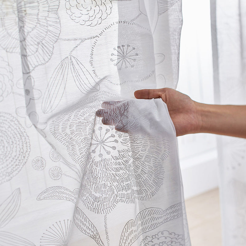 【サイズオーダー】大小の花が集まった北欧デザインレースカーテン 1枚入り